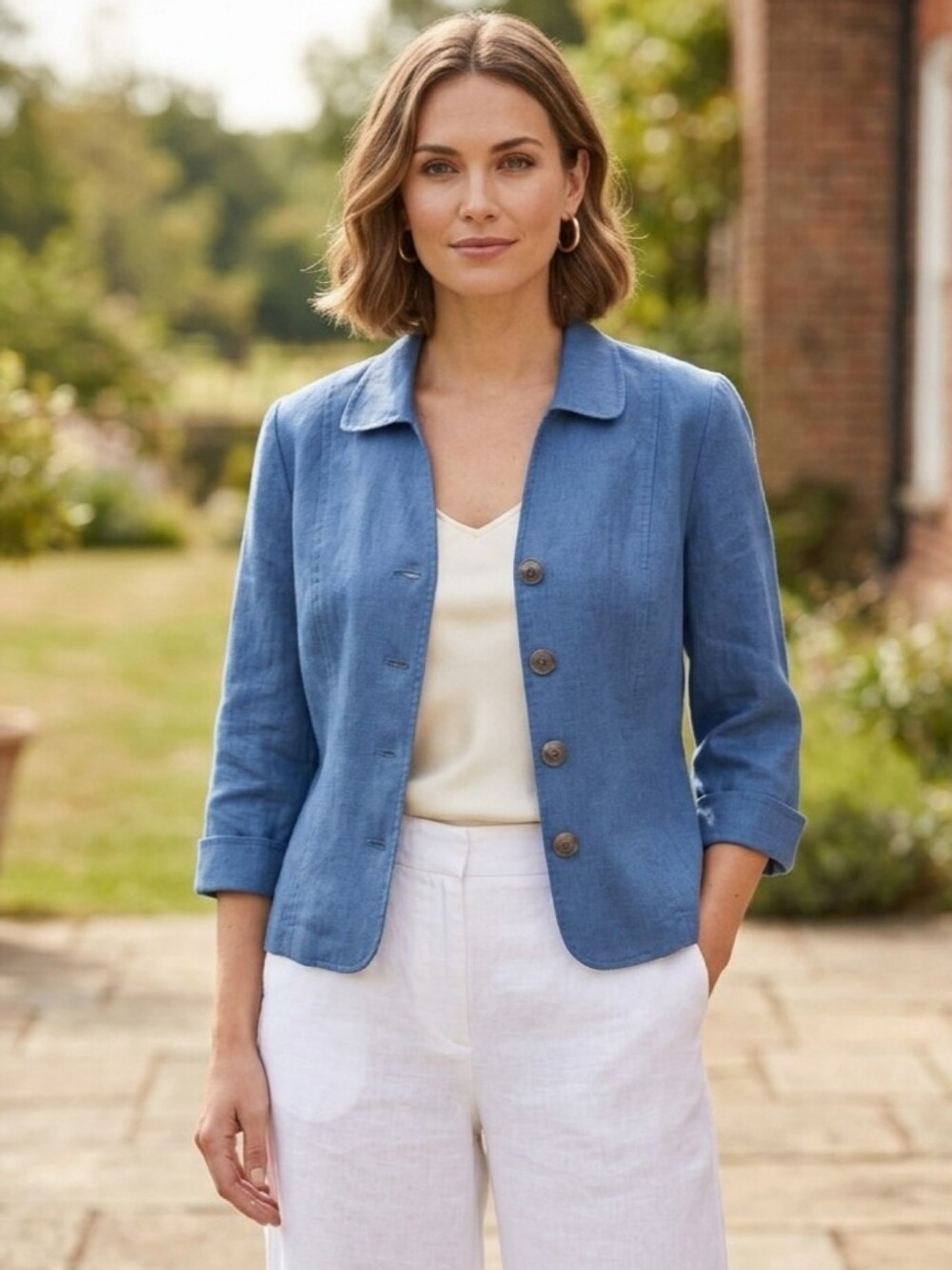 Miss Dorby Petite 55% Linen 46% 3/4 Sleeve‎ Rayon Blazer Size 14P